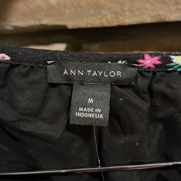 Ann Taylor Microfloral Black Linen Blend Midi Dress - Picture 6 of 9